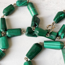 Cargar imagen en el visor de la galería, Vintage 14K Gold Filled Malachite Gemstone Necklace. Malachite Cone Bead Necklace 25" /64cm Long. Natural Polished Malachite Necklace.