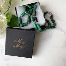 Cargar imagen en el visor de la galería, Vintage 14K Gold Filled Malachite Gemstone Necklace. Malachite Cone Bead Necklace 25" /64cm Long. Natural Polished Malachite Necklace.