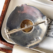 Cargar imagen en el visor de la galería, Vintage Scottish Silver Smoky Quartz Cairngorm Brooch. Celtic Cross Disc Brooch, James Coull Edinburgh 1967. Sterling Silver Ring Brooch.