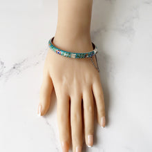 Cargar imagen en el visor de la galería, Vintage Chinese Silver & Champlevé Enamel Bracelet. Sterling Silver Aqua Blue Oriental Flower Bangle. Vintage Chinese Export Jewellery.