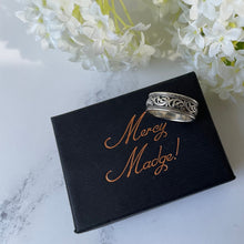 Cargar imagen en el visor de la galería, Vintage Danish Sterling Silver Ring. Silver & Black Viking Wave Ring. Vintage Scandinavian Silver Wide Band Ring Size US 8/UK P.5/EU 57.