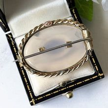 Cargar imagen en el visor de la galería, Antique Victorian Turquoise & White Chalcedony Mourning Brooch. Silver, Gold Gilt Locket Brooch With Hair Compartment. Antique Jewelry