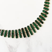 Cargar imagen en el visor de la galería, Vintage Malachite and 980 Silver Fringe Necklace. Cleopatra Articulated Collar Necklace. 1980s Sterling Statement Necklace, South America