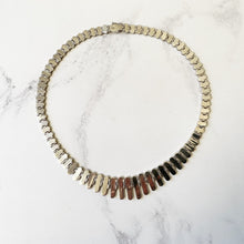 Cargar imagen en el visor de la galería, Vintage Malachite and 980 Silver Fringe Necklace. Cleopatra Articulated Collar Necklace. 1980s Sterling Statement Necklace, South America