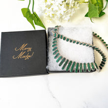 Cargar imagen en el visor de la galería, Vintage Malachite and 980 Silver Fringe Necklace. Cleopatra Articulated Collar Necklace. 1980s Sterling Statement Necklace, South America