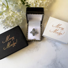 Load image into Gallery viewer, Antique Art Deco Silver Marcasite Ring. Vintage 1930s Ostrich Feather & Flower Ring. Sterling Silver Elongated Oval Ring. Size L UK/5.75 US