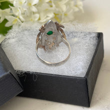 Charger l'image dans la galerie, Antique Chinese Engraved Sterling Silver Double Fish Ring. Art Deco Paste Diamond & Jade Marquise Ring. Optical Illusion Good Luck Amulet