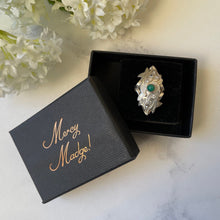 Charger l'image dans la galerie, Antique Chinese Engraved Sterling Silver Double Fish Ring. Art Deco Paste Diamond & Jade Marquise Ring. Optical Illusion Good Luck Amulet