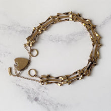 Carica l'immagine nel visualizzatore di Gallery, Vintage 9ct Gold Gate Bracelet With Heart Padlock Clasp. English Hallmarked Sweetheart Bracelet. Yellow Gold Fancy Link Love Bracelet