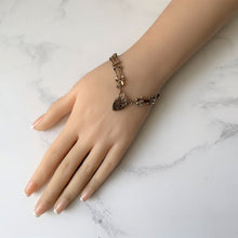 Carica l'immagine nel visualizzatore di Gallery, Vintage 9ct Gold Gate Bracelet With Heart Padlock Clasp. English Hallmarked Sweetheart Bracelet. Yellow Gold Fancy Link Love Bracelet