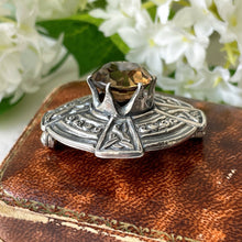 Cargar imagen en el visor de la galería, Vintage Scottish Silver Smoky Quartz Cairngorm Brooch. Celtic Cross Disc Brooch, James Coull Edinburgh 1967. Sterling Silver Ring Brooch.