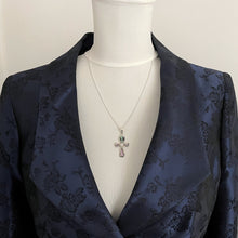 Carica l'immagine nel visualizzatore di Gallery, Vintage Sterling Silver Abalone Cross Pendant Necklace. Green Ormer Shell Pendant & Snake Chain. Vintage Ari D Norman Pendant Necklace