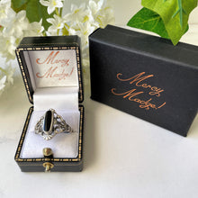 Cargar imagen en el visor de la galería, Vintage Whitby Jet Marquise Ring. Antique Art Nouveau/Arts & Crafts Sterling Silver Ring.  Large English Jet Cabochon Ring Size UK/U, US/10