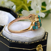 Carica l'immagine nel visualizzatore di Gallery, Antique Georgian Diamond & Turquoise Locket Ring. 18ct Gold Forget-me-Not Ring Mourning Ring With Hair. Gemstone Cluster/Halo Flower Ring