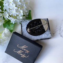 Load image into Gallery viewer, Antique Victorian Whitby Jet Snake Brooch. Carved English Jet & Silver Serpent Brooch. Large Oval Lapel Pin. Victorian Mourning Jewelry