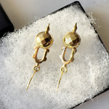 Cargar imagen en el visor de la galería, Antique Victorian Earrings. Gold Gilt Sterling Silver Drop Earrings. Etruscan Orb Dangle Earrings. Gold Pendant Earrings. Victorian Jewelry