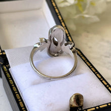 Load image into Gallery viewer, Antique Art Deco Silver Marcasite Ring. Vintage 1930s Ostrich Feather & Flower Ring. Sterling Silver Elongated Oval Ring. Size L UK/5.75 US