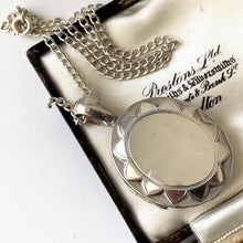 Carica l'immagine nel visualizzatore di Gallery, Antique Victorian Silver Flower Locket & Chain. Embossed Engraved Chrysanthemum Photo Locket. Large Puffy Sterling Silver Locket Necklace