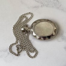 Carica l'immagine nel visualizzatore di Gallery, Antique Victorian Silver Flower Locket & Chain. Embossed Engraved Chrysanthemum Photo Locket. Large Puffy Sterling Silver Locket Necklace