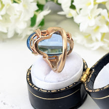 Charger l'image dans la galerie, Vintage Blue Topaz 9ct Gold Cocktail Ring. 15ct Oval Step Cut Sky Blue Gemstone Ring. Large Topaz Solitaire Ring, 1969 Hallmark London