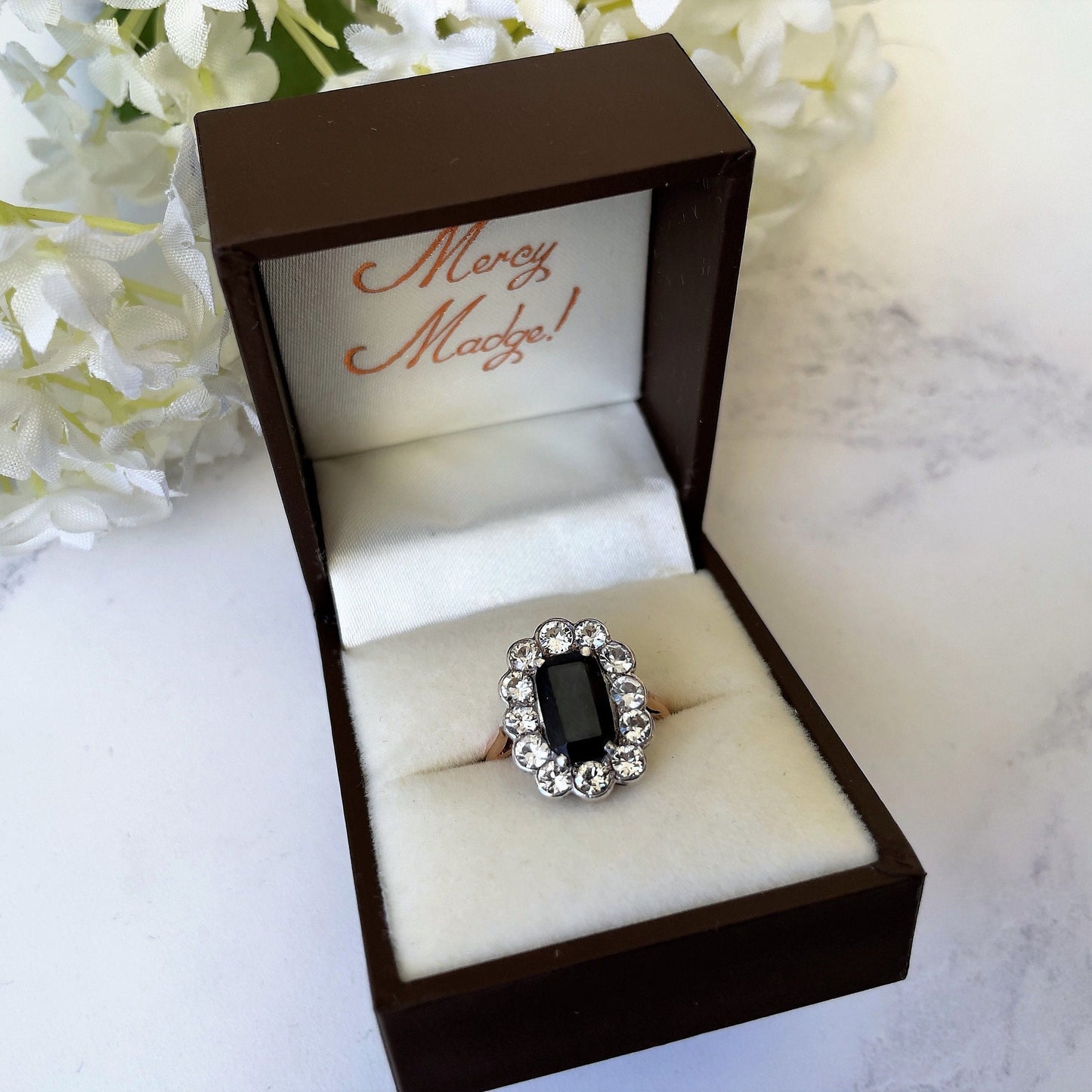 Antique Georgian Sapphire Ring, 18ct Gold. Blue Baguette Cut & White Rose Cut Sapphire Cluster Ring. Georgian/Victorian Halo Engagement Ring