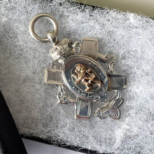 Carica l'immagine nel visualizzatore di Gallery, Antique Edwardian Silver & 9ct Gold Scottish Lion Fob Pendant, Hallmarked 1906. Royal Crest/Coat of Arms Fob, Crown, Garter, Saltire Cross.