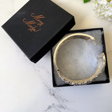 Carica l'immagine nel visualizzatore di Gallery, Antique Victorian Aesthetic Engraved Silver Bracelet. Engraved Forget-Me-Not & Silver Bead Wide Hinged Bangle, Hallmarked 1883