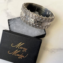 Carica l'immagine nel visualizzatore di Gallery, Antique Victorian Aesthetic Engraved Silver Bracelet. Engraved Forget-Me-Not & Silver Bead Wide Hinged Bangle, Hallmarked 1883