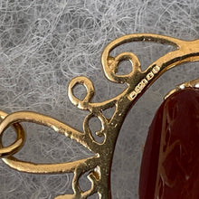 Charger l'image dans la galerie, Vintage 9ct Gold 3 Sided Spinner Fob Pendant. Victorian Style Carnelian, Onyx & Tigers Eye Pendant. Etruscan Gold Pendant, London Hallmark