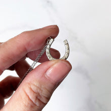 Carica l'immagine nel visualizzatore di Gallery, Antique Victorian Silver Horseshoe Pendant Necklace. Minimalist Lucky Charm Pendant & Chain. Sterling Good Luck Token, Equestrian Jewelry