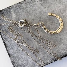 Carica l'immagine nel visualizzatore di Gallery, Antique Victorian Silver Horseshoe Pendant Necklace. Minimalist Lucky Charm Pendant & Chain. Sterling Good Luck Token, Equestrian Jewelry