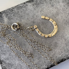 Carica l'immagine nel visualizzatore di Gallery, Antique Victorian Silver Horseshoe Pendant Necklace. Minimalist Lucky Charm Pendant & Chain. Sterling Good Luck Token, Equestrian Jewelry