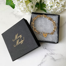 Carica l'immagine nel visualizzatore di Gallery, Vintage 9ct Gold Gate Bracelet With Heart Padlock Clasp. English Hallmarked Sweetheart Bracelet. Yellow Gold Fancy Link Love Bracelet