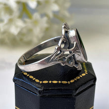 Cargar imagen en el visor de la galería, Vintage Whitby Jet Marquise Ring. Antique Art Nouveau/Arts & Crafts Sterling Silver Ring.  Large English Jet Cabochon Ring Size UK/U, US/10