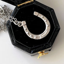Carica l'immagine nel visualizzatore di Gallery, Antique Victorian Silver Horseshoe Pendant Necklace. Minimalist Lucky Charm Pendant & Chain. Sterling Good Luck Token, Equestrian Jewelry