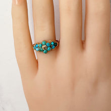 Carica l'immagine nel visualizzatore di Gallery, Antique Georgian Diamond & Turquoise Locket Ring. 18ct Gold Forget-me-Not Ring Mourning Ring With Hair. Gemstone Cluster/Halo Flower Ring