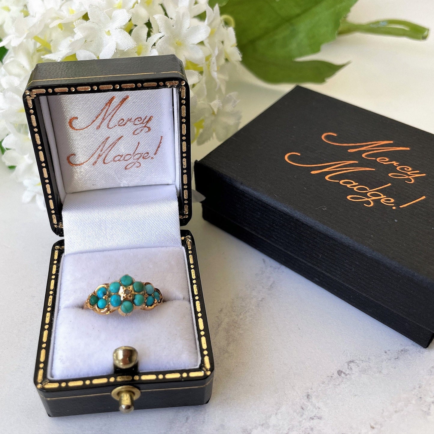 Antique Georgian Diamond & Turquoise Locket Ring. 18ct Gold Forget-me-Not Ring Mourning Ring With Hair. Gemstone Cluster/Halo Flower Ring