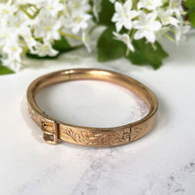 Charger l'image dans la galerie, Antique Victorian Rolled Gold Bangle Bracelet. Rose Gold Filled Belt Buckle Narrow Bangle. Victorian Aesthetic Engraved Bracelet.