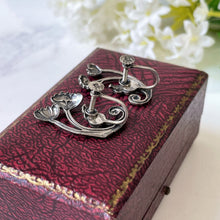 Cargar imagen en el visor de la galería, Antique Sterling Silver Art Nouveau Earrings. Edwardian/Art Deco Floral Ear Climber Earrings. Antique Screw Back Silver Poppy Earrings