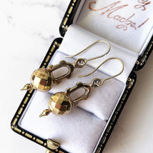 Cargar imagen en el visor de la galería, Antique Victorian Earrings. Gold Gilt Sterling Silver Drop Earrings. Etruscan Orb Dangle Earrings. Gold Pendant Earrings. Victorian Jewelry
