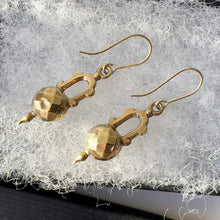 Cargar imagen en el visor de la galería, Antique Victorian Earrings. Gold Gilt Sterling Silver Drop Earrings. Etruscan Orb Dangle Earrings. Gold Pendant Earrings. Victorian Jewelry
