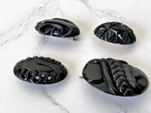 Lade das Bild in den Galerie-Viewer, Antique Victorian Whitby Jet Pineapple Brooch. English Jet Gemstone Deep Carved Dome Brooch. Antique Victorian Mourning Jewellery