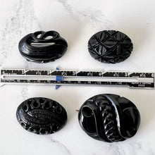 Lade das Bild in den Galerie-Viewer, Antique Victorian Whitby Jet Pineapple Brooch. English Jet Gemstone Deep Carved Dome Brooch. Antique Victorian Mourning Jewellery