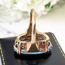 Charger l'image dans la galerie, Vintage Blue Topaz 9ct Gold Cocktail Ring. 15ct Oval Step Cut Sky Blue Gemstone Ring. Large Topaz Solitaire Ring, 1969 Hallmark London
