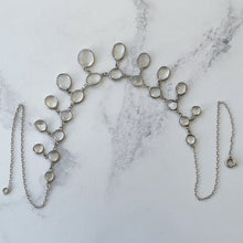 Cargar imagen en el visor de la galería, Antique Silver Moonstone Necklace. Edwardian Open Back Moonstone Fringe Necklace. Sterling Silver Lavalier Drop Festoon Necklace