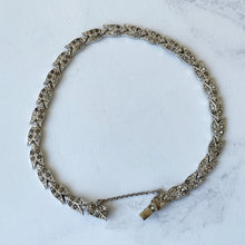 Cargar imagen en el visor de la galería, Antique Art Deco Silver Paste & Diamond Bracelet. 1920s Diamante Tulip Bracelet. Sterling Silver Flower Bracelet. Articulated Line Bracelet