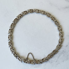 Cargar imagen en el visor de la galería, Antique Art Deco Silver Paste & Diamond Bracelet. 1920s Diamante Tulip Bracelet. Sterling Silver Flower Bracelet. Articulated Line Bracelet