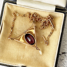 Charger l'image dans la galerie, Antique Art Nouveau Lavalier Necklace. Edwardian 9ct Gold, Amethyst & Pearl Gold Lavaliere Necklace. Pendant Drop Necklace, Torpedo Clasp.