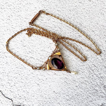 Charger l'image dans la galerie, Antique Art Nouveau Lavalier Necklace. Edwardian 9ct Gold, Amethyst & Pearl Gold Lavaliere Necklace. Pendant Drop Necklace, Torpedo Clasp.