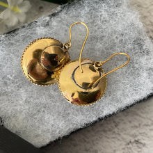 Cargar imagen en el visor de la galería, Antique Victorian 9ct Gold Garnet & Pearl Earrings. Etruscan Revival Rose Pink Rhodolite Garnet Gold Earrings. Victorian Target Earrings